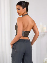 Halter Deep V-Neck Asymmetrical Hem Crop Top